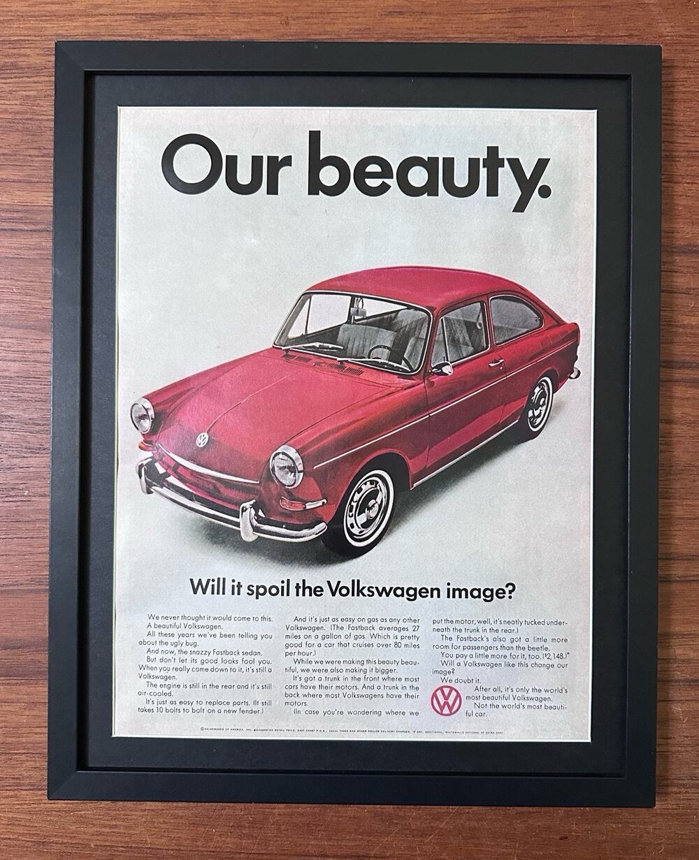 Framed 1967 Vintage Volkswagen Print Ad Our Beauty